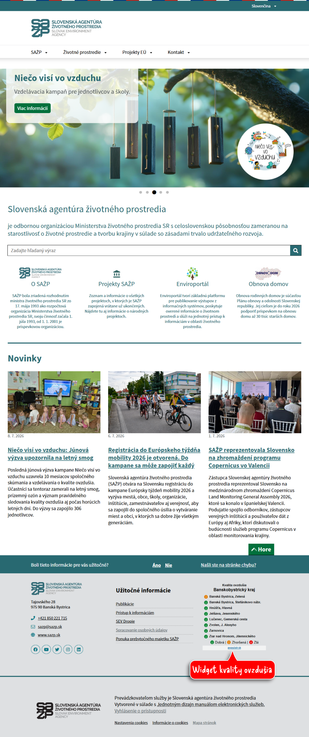 Veľká ukážka widgetu na webe SAŽP